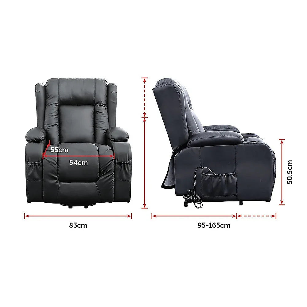 Recliner Chair – Electric Massage Lift Chair with Heat Function PU Leather Lounge Sofa Black - Mekamart Australia