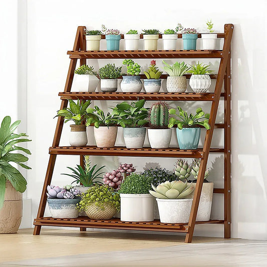 Plant Stand Outdoor Indoor Garden Wood Bamboo Shelf Folding 100CM Length - Mekamart Australia