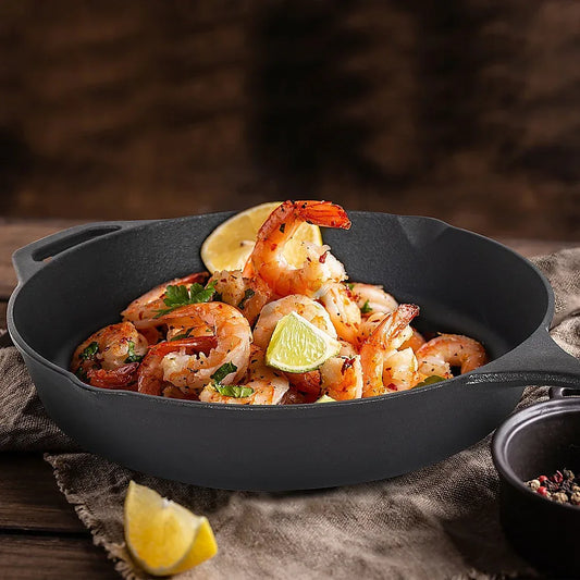 Non-stick Frying Pan Cast Iron Steak Skillet Round BBQ Grill Cookware 30cm - Mekamart Australia