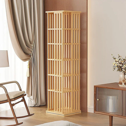 360 Rotating Bookshelf Bamboo Storage Display Rack Shelving in Wood - Mekamart Australia