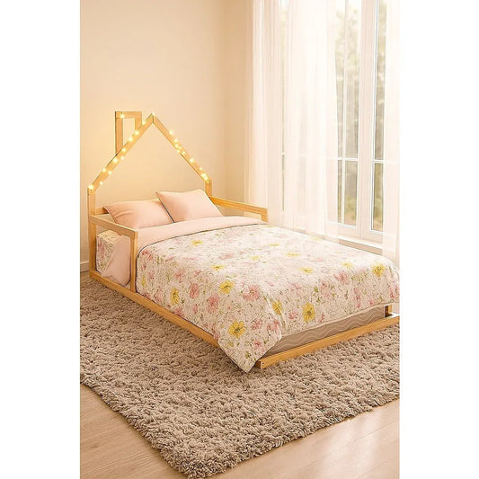 Pine Wood Floor Bed House Frame for Kids and Toddlers - Mekamart Australia