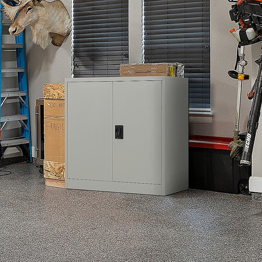 Two-Door Metal Short Cabinet Shelf Storage for Home Office Gym - Mekamart Australia