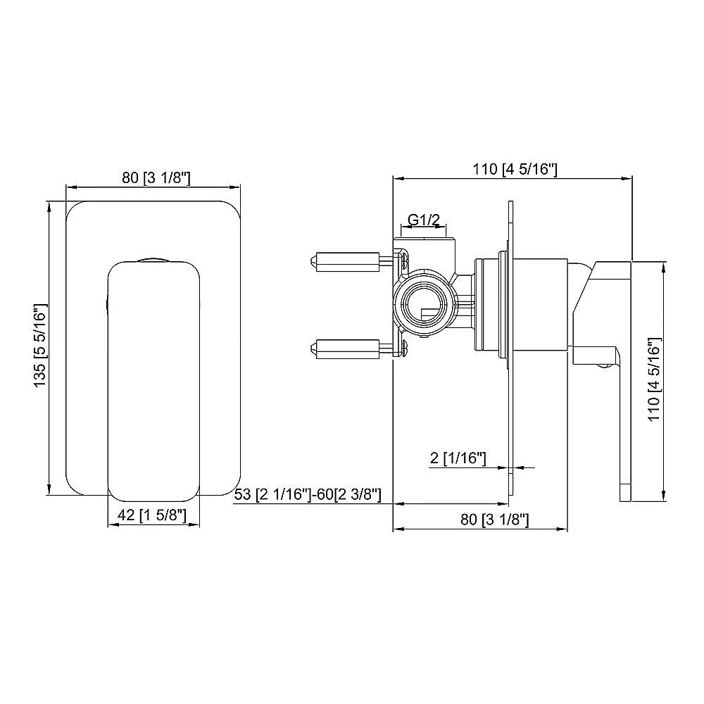 Single Square Shower Bath Mixer Tap Bathroom WATERMARK Approved in Black