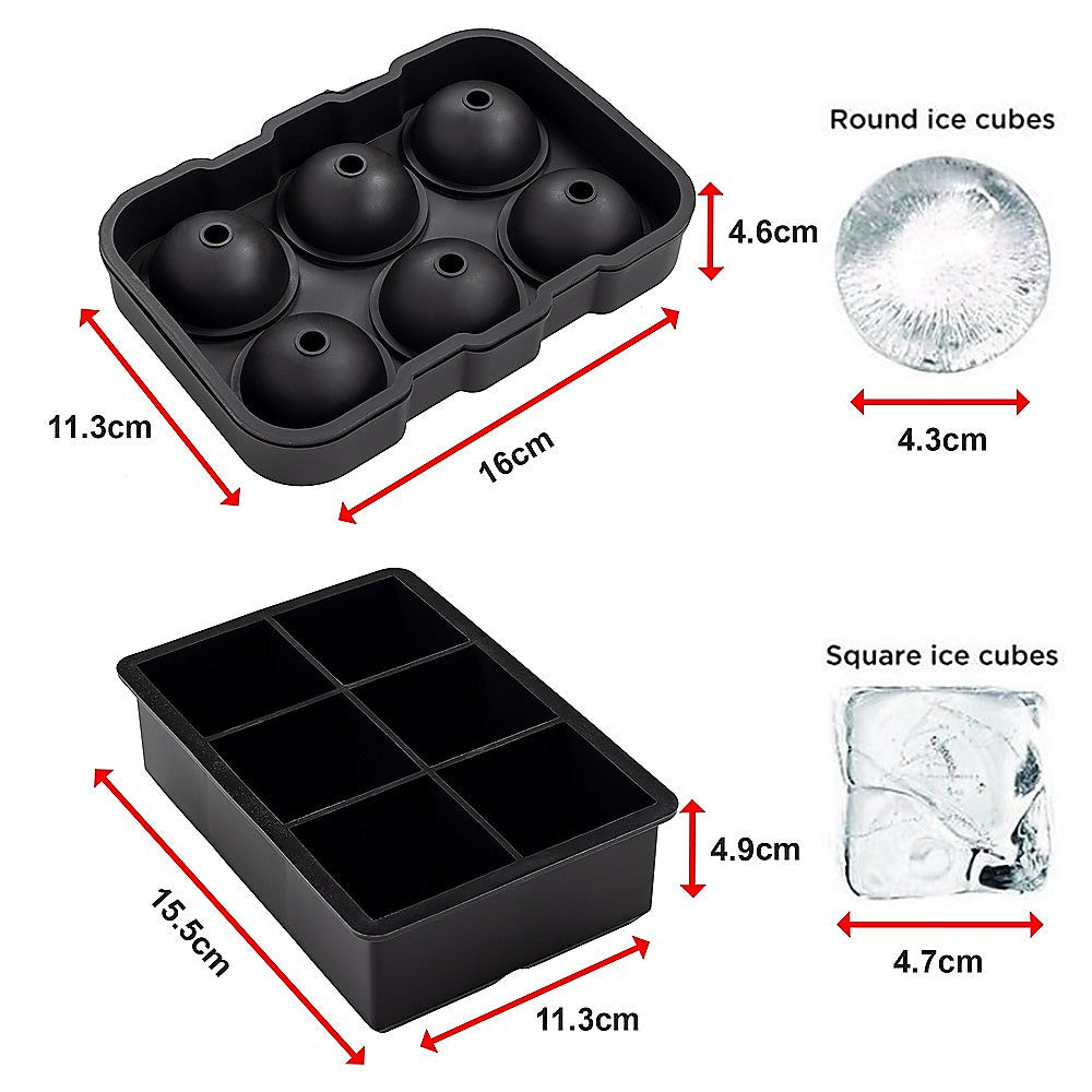 2x Ice Cube Tray Ball Mould Cube Silicone For Whisky Cocktails