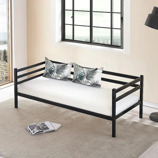 Single Daybed Metal Frame Sofa Premium Black Day Bed Steel Support - Mekamart Australia