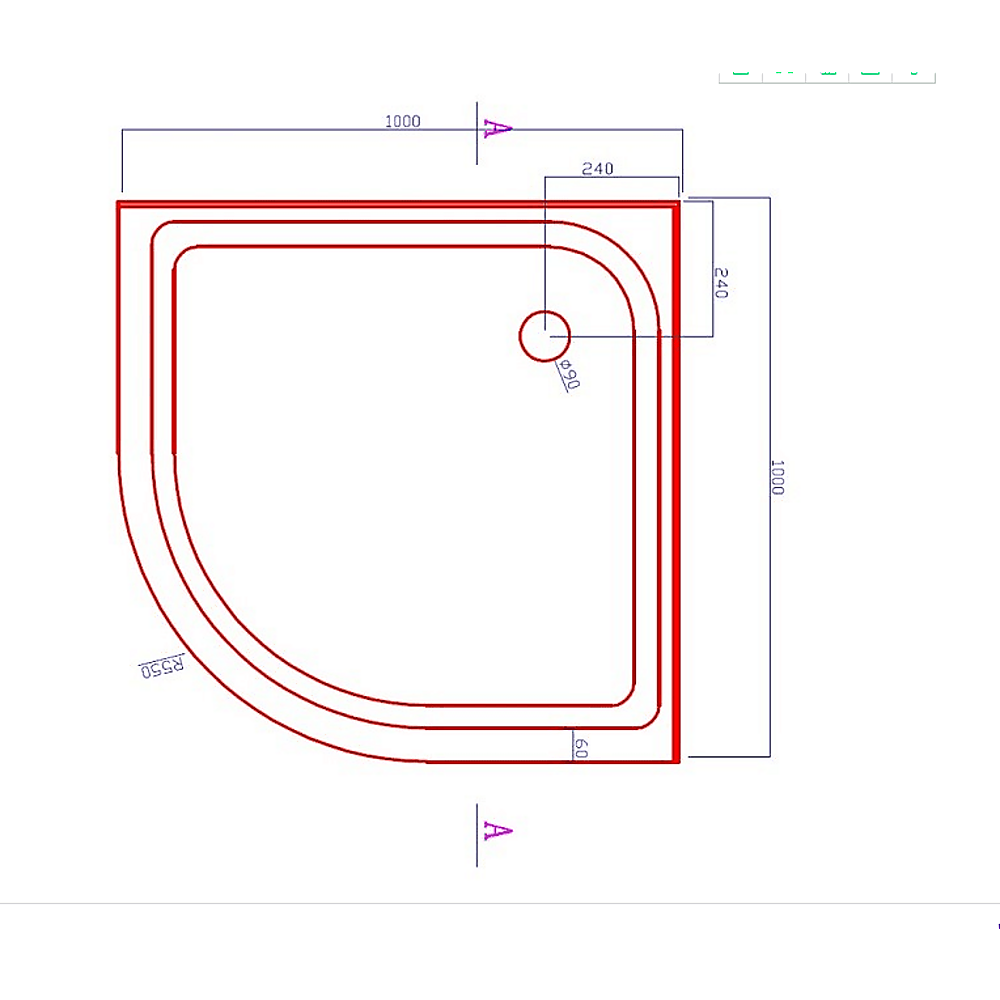 100x100cm Rounded Curved Shower Base in Black