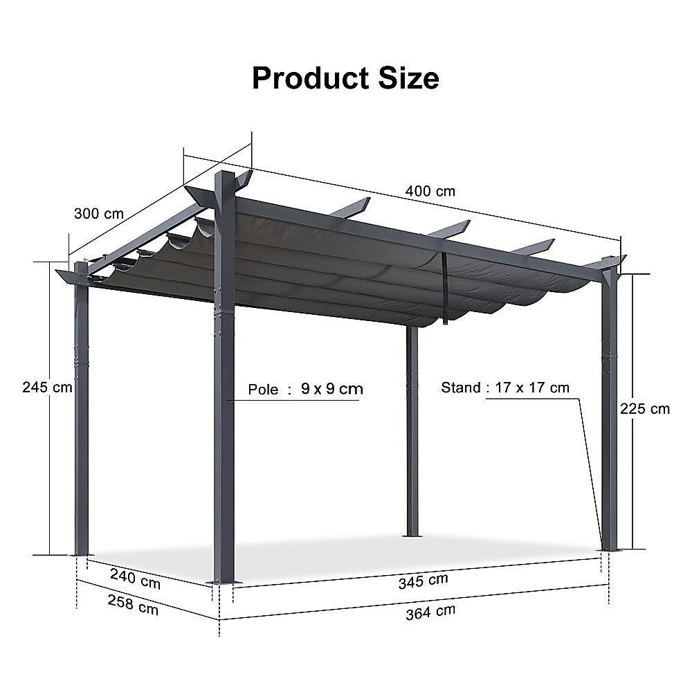 3x4M Aluminium Pergola Marquee with Retractable Roof – Garden Canopy