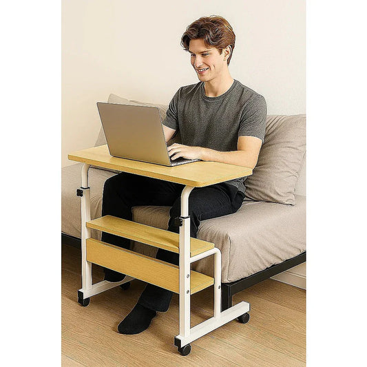 Height Adjustable Rolling Overbed Table – 60cm Mobile Computer & Study Desk on Wheels