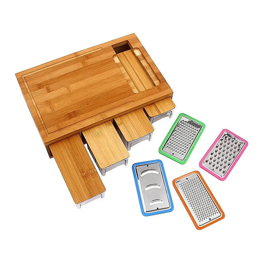 Bamboo Cutting Board Set with Graters & Containers – Food Prep Station - Mekamart Australia