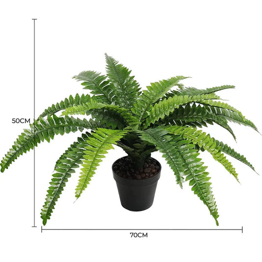 Artificial Potted Natural Green Boston Fern (50cm high 70cm wide) - Mekamart Australia