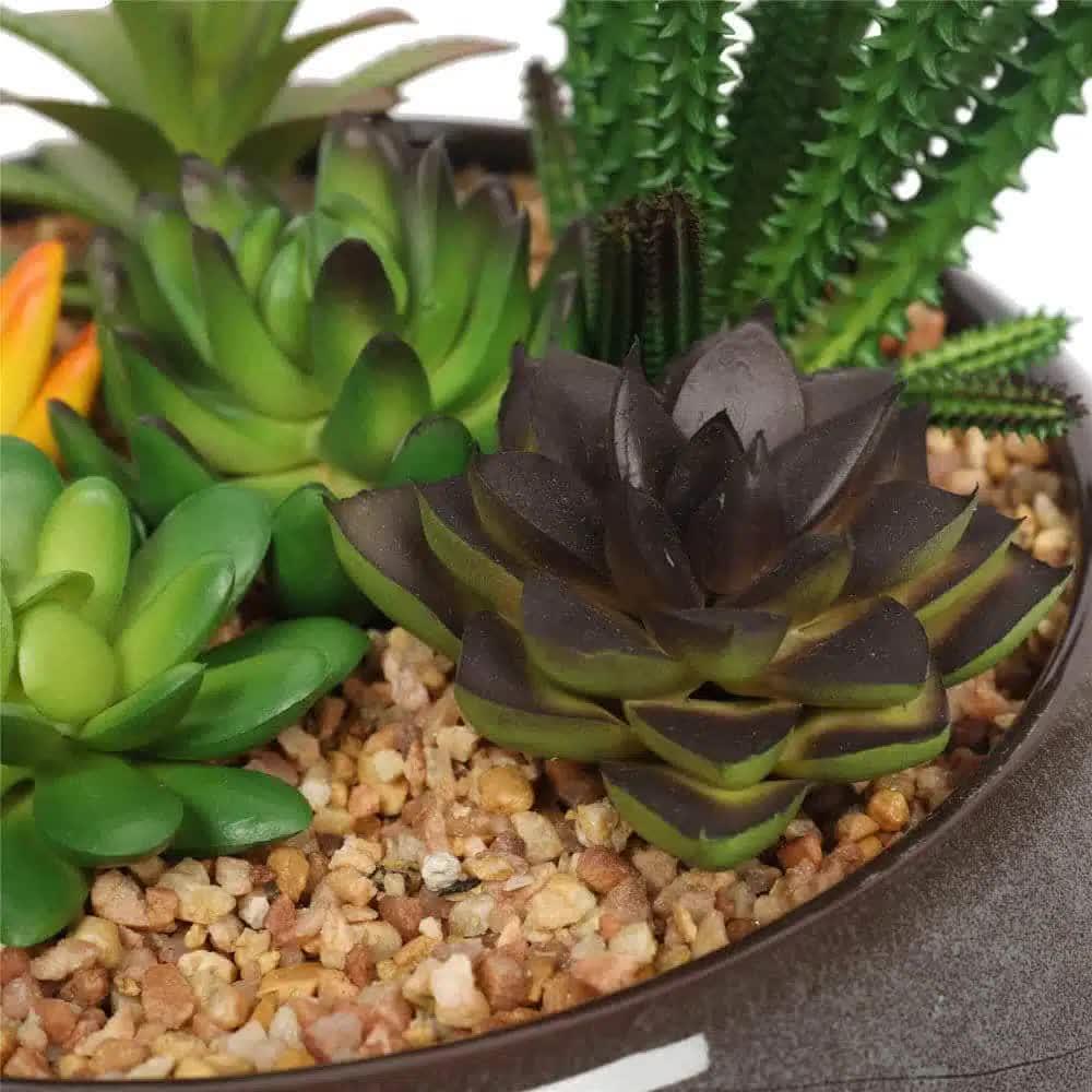 Potted Artificial Succulents with Round Decorative Bowl 19cm - Mekamart Australia