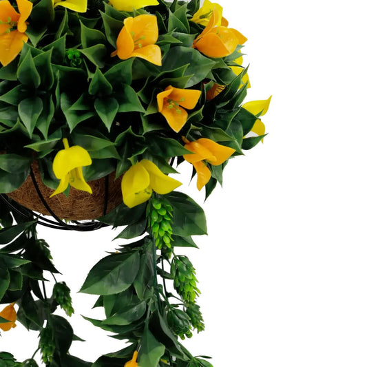 Artificial Hanging Basket Orange and Yellow Bouganvillea 30cm x 80cm Long UV Resistant - Mekamart Australia