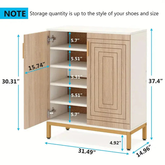 NNETMLT 5-Tier Shoe Cabinet with Geometric Pattern Doors-White/Natural - Mekamart Australia