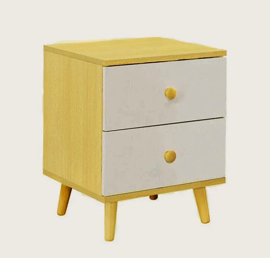 NNECN Wooden Bedside Cabinet with Two Drawers and Sturdy Legs - Mekamart Australia