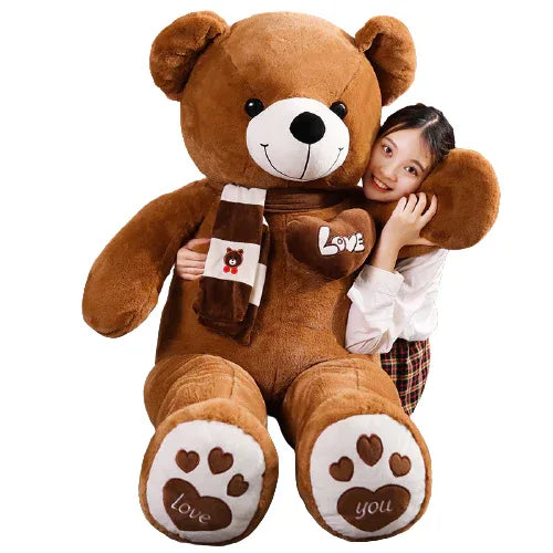 NNECN Huge 100cm Brown Giant Teddy Bear Toys Stuffed Animals Soft Plush Cotton Scarf Bear Hold Pillow Doll - Mekamart Australia