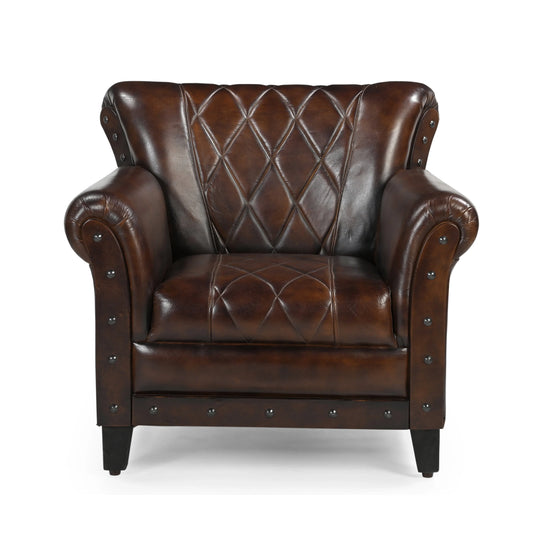 STUDDED LEATHER ARM CHAIR - Mekamart Australia