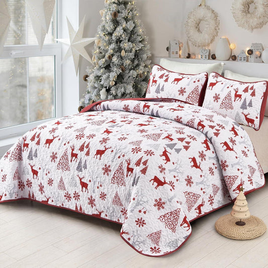 Snowflake Pattern nordic Christmas Queen Bedspread Set - Mekamart Australia