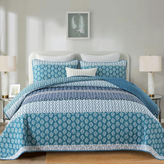 Classic Hydrangea Soft Quilted 3 Pc Bedspread & Pillow Cover Set - Mekamart Australia