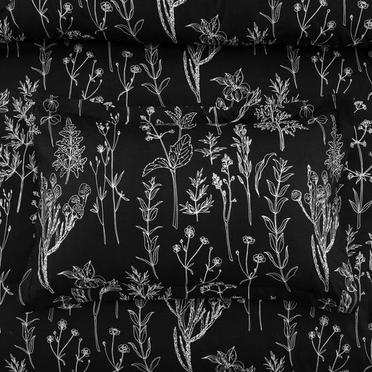 Floral Leaves Comforter Set, King Size, Microfiber Quilted Bedding with Pillowcase - Mekamart Australia