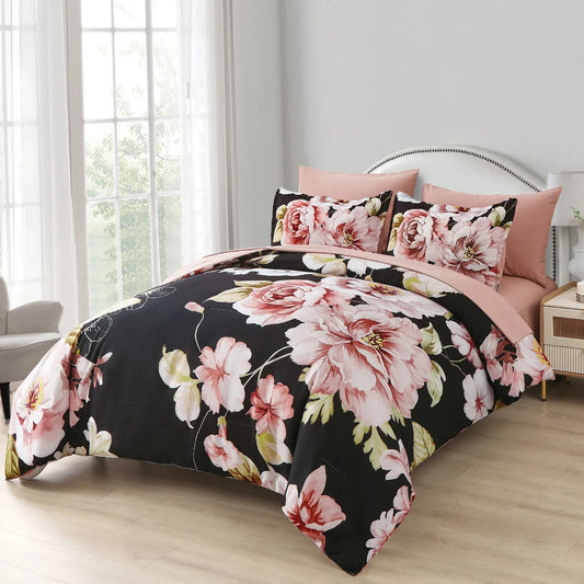 Soft Warm Floral Comforter Set, King Size, Ultra-Plush Bedding with Pillowcases - Mekamart Australia