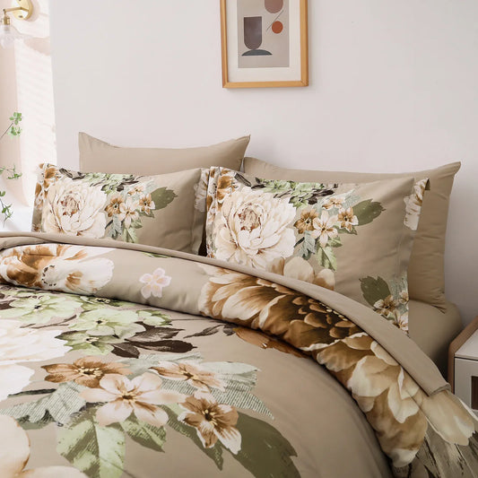 Cozy Floral Comforter Set, King Size, Quilted Warm Bedding with Pillowcases - Mekamart Australia