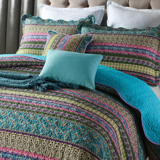 Grenn Teal Boho style Printed Bedspread Quilt Set + Pillowcases - Mekamart Australia