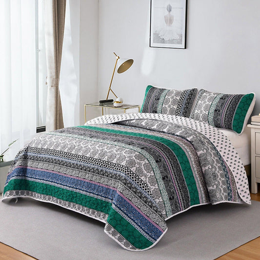 Romantic Blush green grey 3 Pc Bedspread & Pillow Cover Set - Mekamart Australia