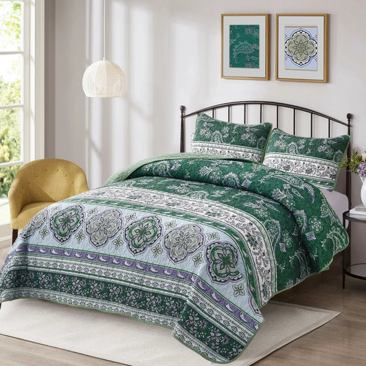Breezy Tropical green Cozy 3 Pc Bedspread & Pillow Cover Set - Mekamart Australia