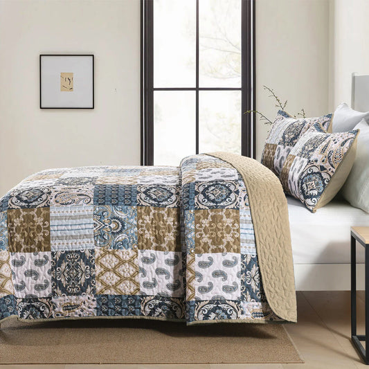 Retro Charm Queen Bedspread Set with Bold Checkered Design - Mekamart Australia