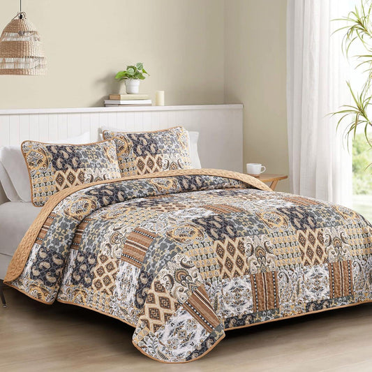 Enchanting Lace boho green Quilted 3 Pc Bedspread & Pillow Cover Set - Mekamart Australia