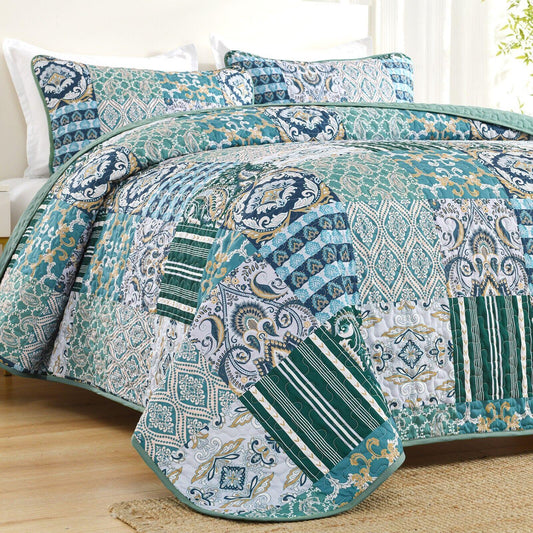 Exquisite Regal Purple 3 Pc Bedspread & Pillow Cover Set - Mekamart Australia