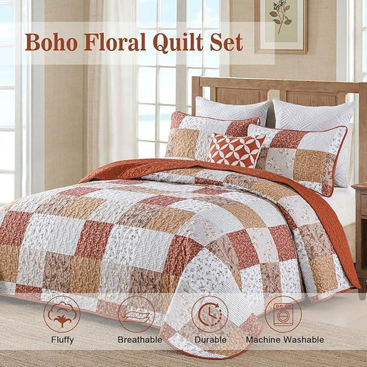 Queen Size Checkered Bedspread Set Vibrant Retro Pattern - Mekamart Australia