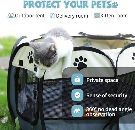 Portable Pet Playpen with Oxford Cloth, Foldable Octagon Dog & Cat Tent, Indoor & Outdoor Use size 91*91*58cm