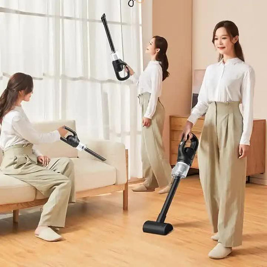 Black Portable Cordless Vacuum Cleaner - 120W, 10KPa Suction, 2000mAh Battery, Lightweight Design, with Soft Brush Attachment - Mekamart Australia