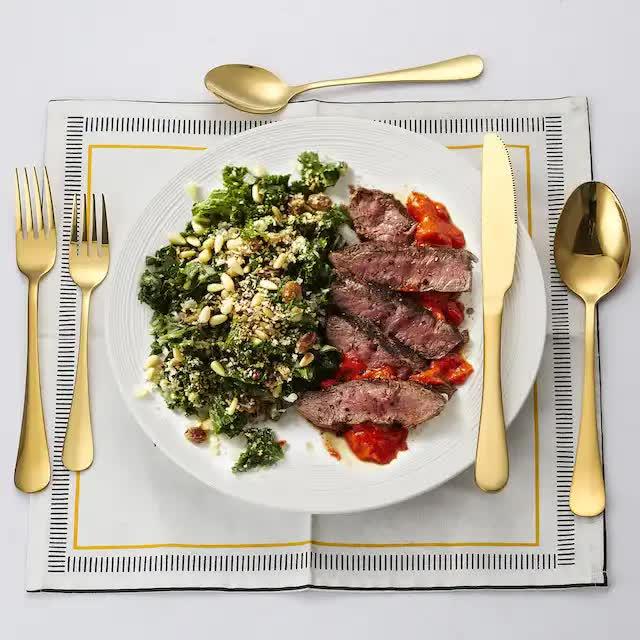 Gold 410 Stainless Steel Cutlery Set - Western Steak Knife, Fork & Spoon Set, 6 Set/30-Piece Dinnerware Set - Mekamart Australia