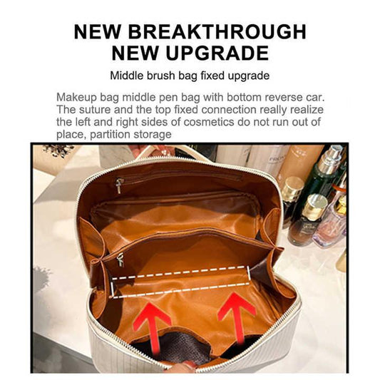 Silver Shiny Large Capacity Makeup Bag - Multi-Function Travel Toiletry Organizer, Handheld Cosmetic Storage Bag - Mekamart Australia