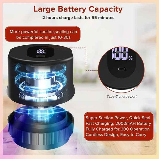 Black Automatic Electric Mason Jar Vacuum Sealer - Compact Food Preservation Machine with Digital Display - Mekamart Australia