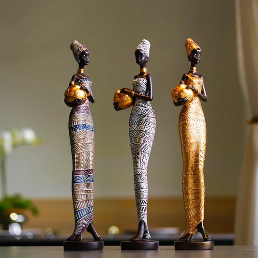 Gold Exotic African Woman Figurine - Elegant Resin Sculptures for Home Decor - Mekamart Australia