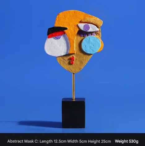 Modern Abstract Face Sculpture - Colorful Resin Art Statue for Home & Office Decor - Mekamart Australia