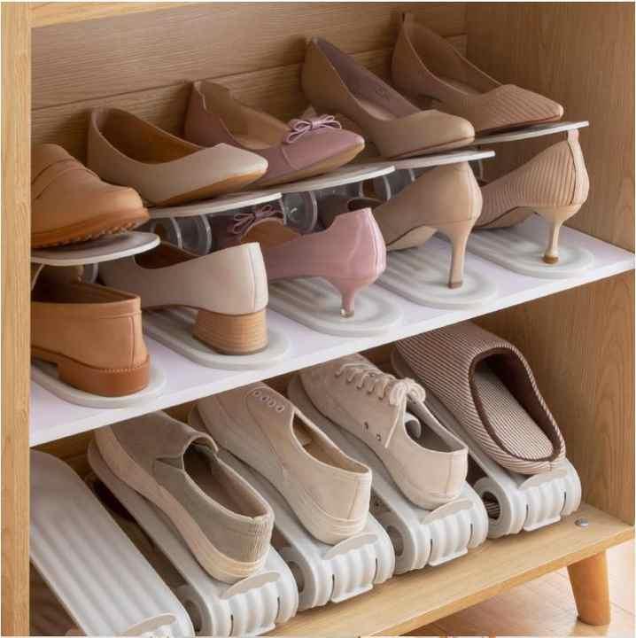 2 PCS Grey Adjustable Shoe Slot Organizer - Space-Saving Shoe Storage Solution for Closet and Shelf - Mekamart Australia