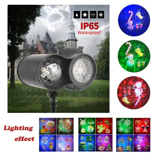 Bracket Outdoor Waterproof Lawn Dual-Tube Projection Light – LED Halloween & Christmas Dynamic Water Ripple Animation, Replaceable 12 Slides, Stake or Stand Mountable - Mekamart Australia