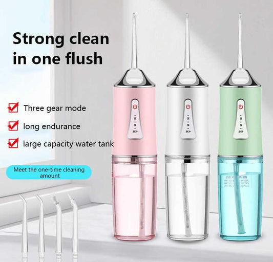 White Electric Portable Water Flosser - Smart 4-Head Oral Irrigation Teeth Cleaner, Pulse Cleaning for Home Use - Mekamart Australia