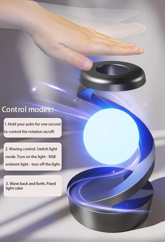 White 360° Rotating Floating Night Light - Wireless Charging Table Lamp | 7-Color RGB Atmosphere Light | USB Rechargeable for Bedroom, Bedside, Desk, Camping, and Party Décor - Mekamart Australia