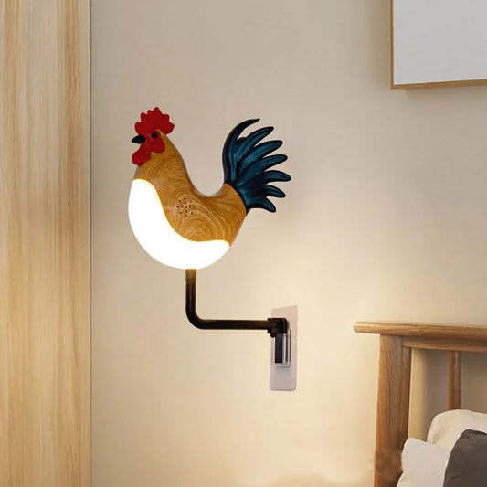 Silver USB Rechargeable Rooster Wall Lamp with Sound, Aromatherapy, and Decorative Design - Creative Nightlight for Bedroom and Corridor - Mekamart Australia