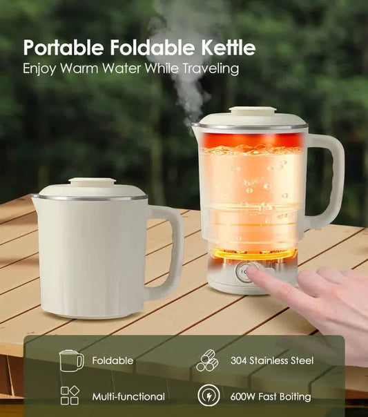 White Portable Foldable Travel Electric Kettle - 304 Stainless Steel Electric Water Boiler - Mekamart Australia