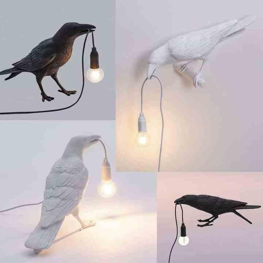 White Bird Sitting Shape Nordic Resin Bird Wall Lamp - Creative Animal Bedside Decorative USB Night Light, Stylish Bird Perched Lamp for Bedroom and Living Room - Mekamart Australia