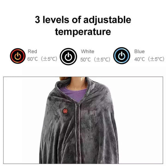 Electric Heated Flannel Blanket - 150x80cm USB-Powered Wearable Heating Shawl (Rechargeable battery not included)