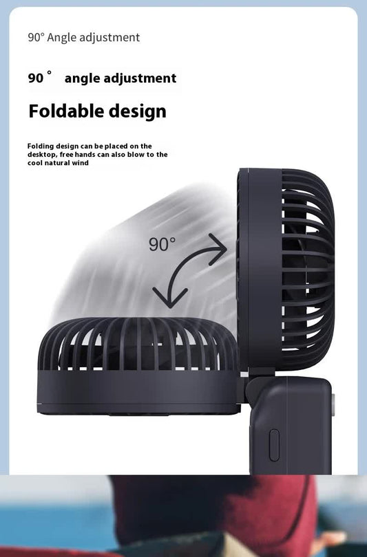 Navy Blue Portable Handheld Fan with 2000mAh Battery - 3-in-1 Design for Desk, Handheld, and Hanging Use (Model Q3) - Mekamart Australia