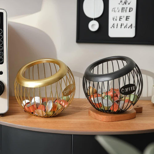 Black Handcrafted Coffee Capsule Storage Basket - Vintage Iron Art Design - Mekamart Australia