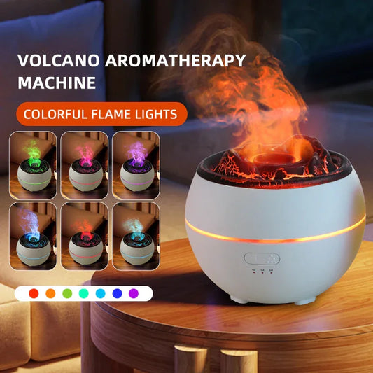 Volcanic Flame Aroma Diffuser (White Ordinary Style)- 360ml Ultrasonic Humidifier with 7-Color LED Light and Adjustable Mist for Home and Office - Mekamart Australia